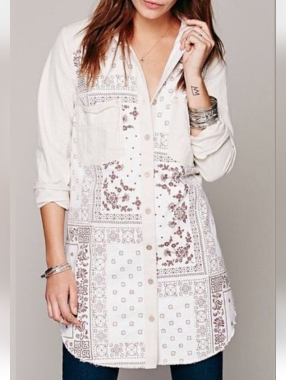 Free People Westward Won Bandana Tunic Top Size Medium